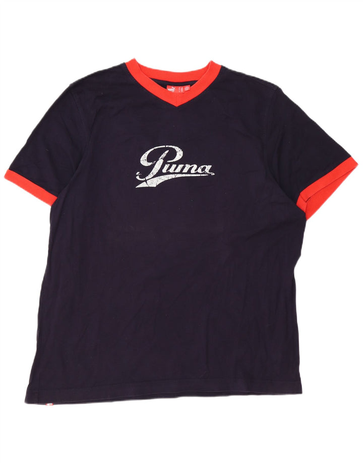 PUMA Mens Graphic T-Shirt Top 2XL Navy Blue Cotton