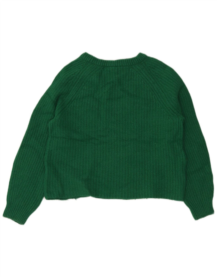 BARBOUR Womens Crop Boat Neck Jumper Sweater UK 12 Medium Green Wool