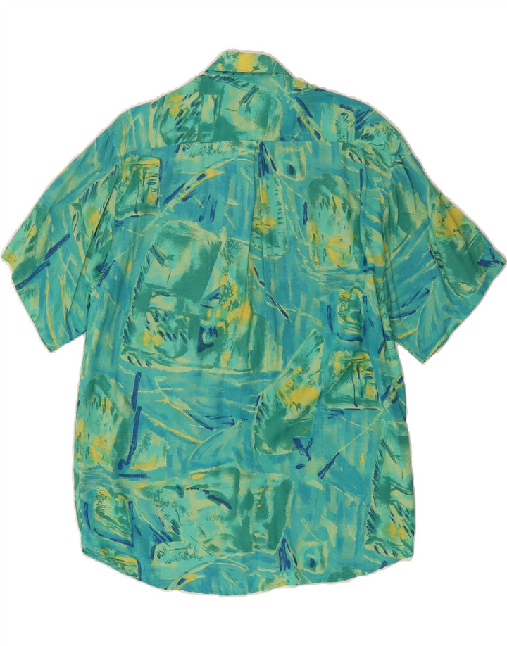 LEADER Mens Short Sleeve Shirt Small Green Patchwork Viscose Vintage Leader and Second-Hand Leader from Messina Hembry 