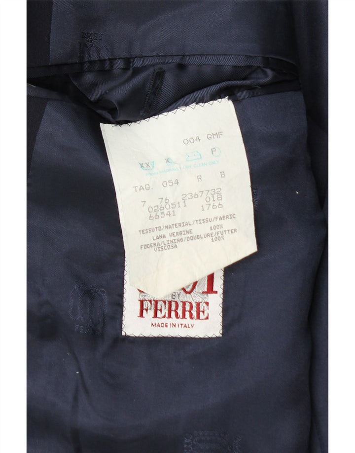 Ferre Mens 2 Button Blazer Jacket IT 54 2XL Navy Blue Virgin Wool