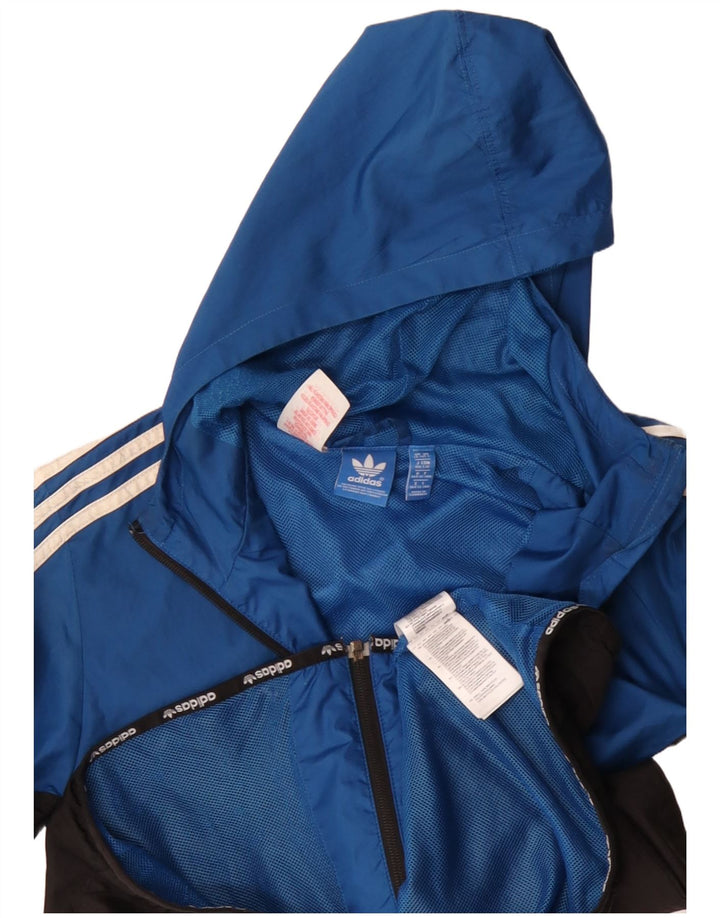 Adidas Boys Hooded Rain Jacket 13-14 Years Blue Colourblock Polyester