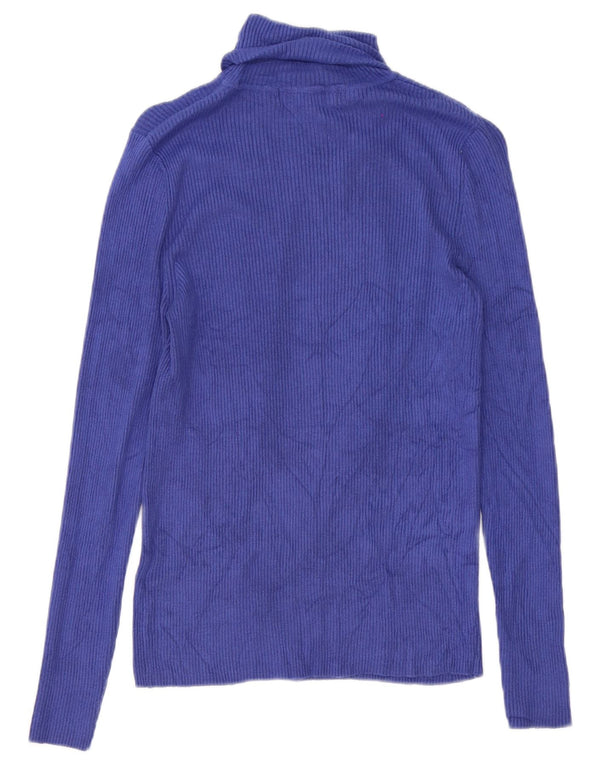 Marks & Spencer Womens Roll Neck Blouse Top UK 12 Medium Blue Viscose