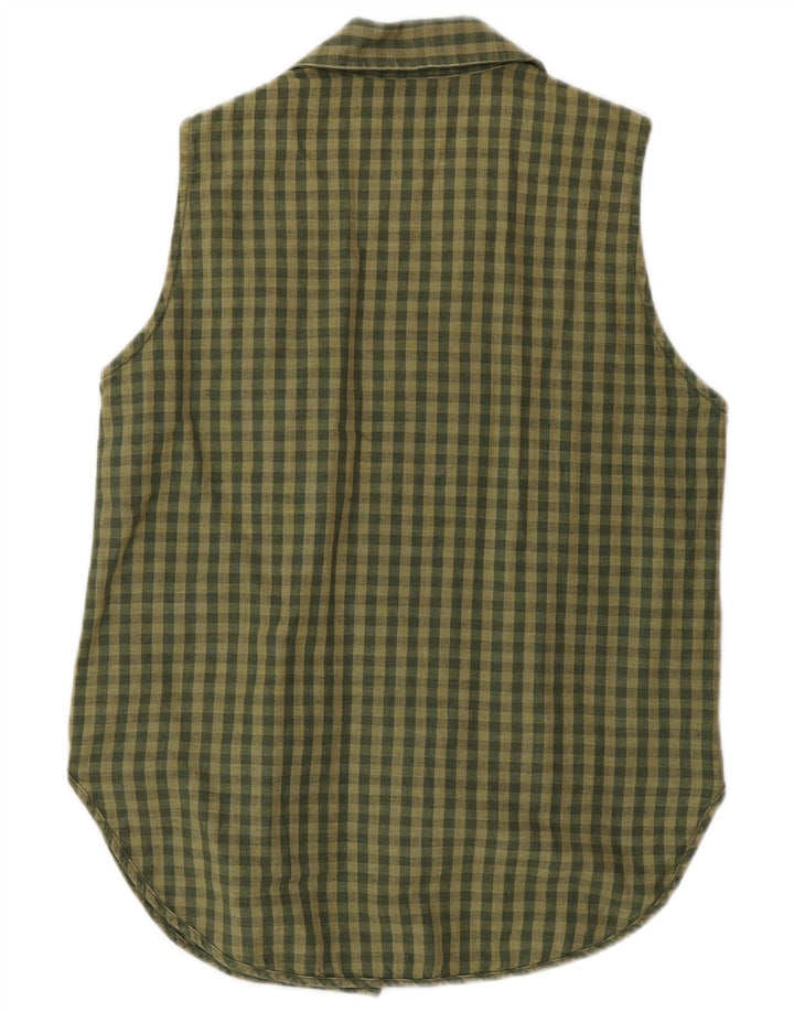 Timberland Womens Sleeveless Shirt Blouse US 6 Medium Khaki Gingham Linen