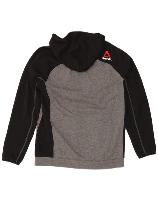 REEBOK Mens Zip Hoodie Sweater Small Grey Colourblock Polyester