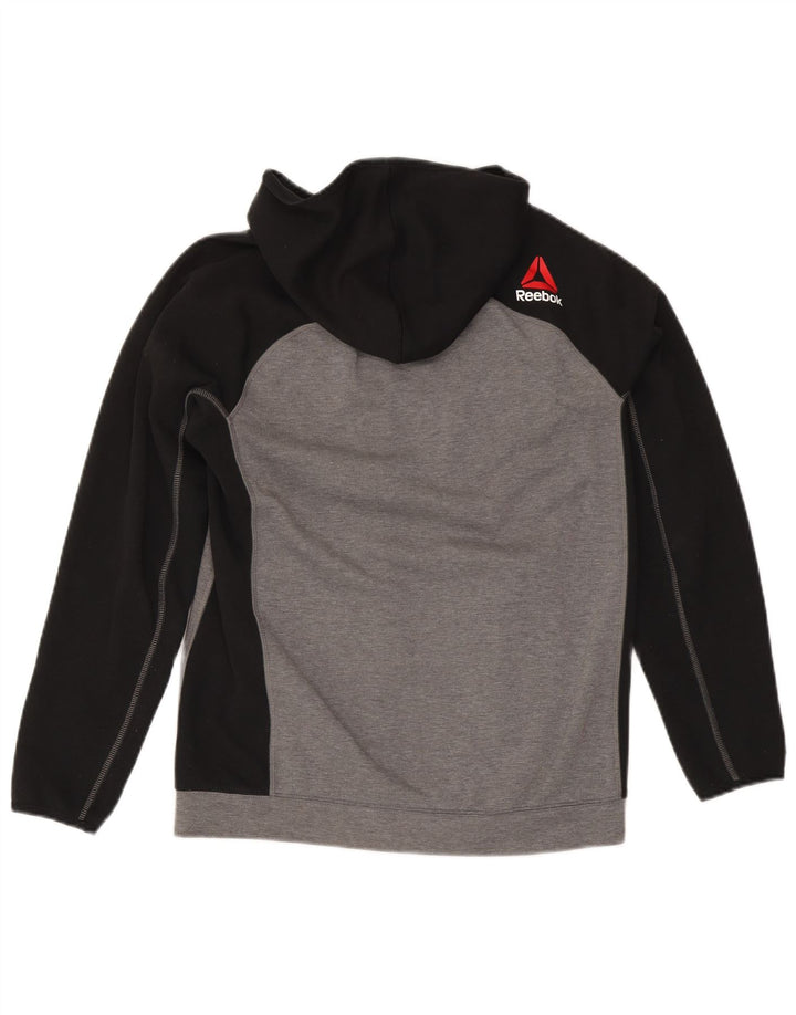 REEBOK Mens Zip Hoodie Sweater Small Grey Colourblock Polyester