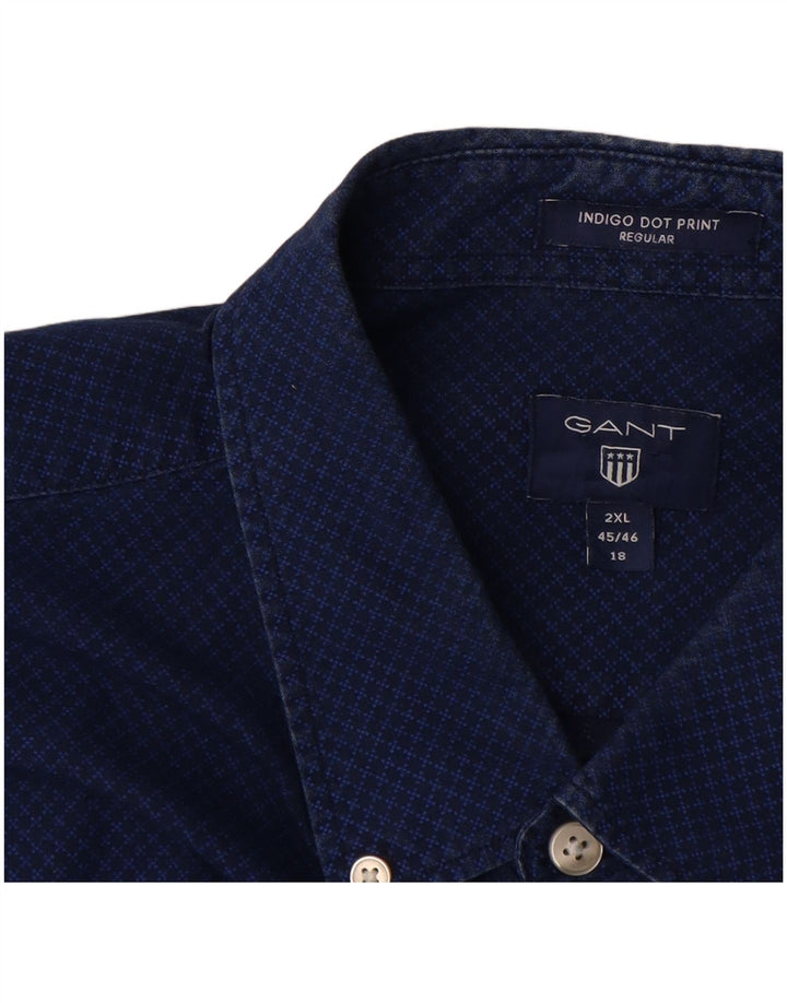 GANT Mens Regular Fit Shirt Size 45/46 18 2XL Blue Geometric Cotton