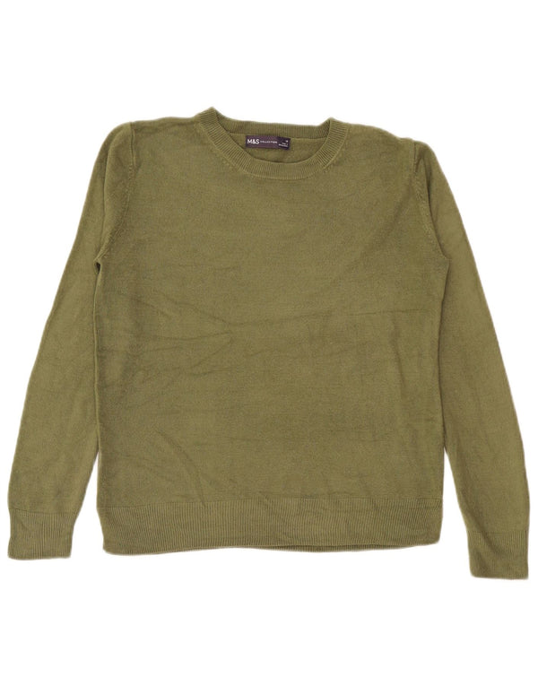 Marks & Spencer Womens Crew Neck Jumper Sweater UK 10 Small Green Acrylic
