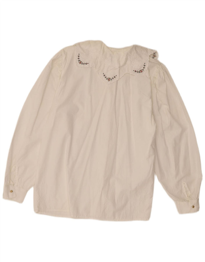 Benetton Womens Shirt Blouse IT 44 Medium Off White Cotton