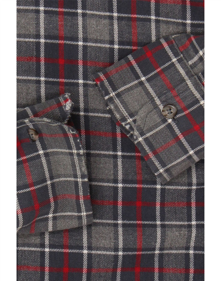 SEA BARRIER Mens Flannel Shirt XL Grey Check Cotton