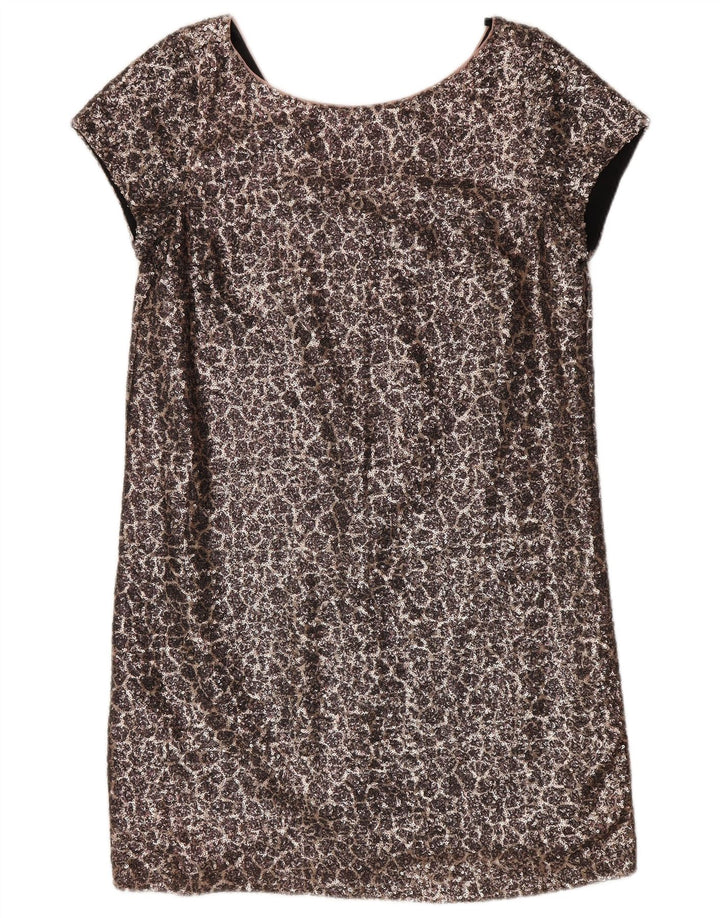 Next Womens Sequin Shift Dress UK 12 Medium Silver Nylon