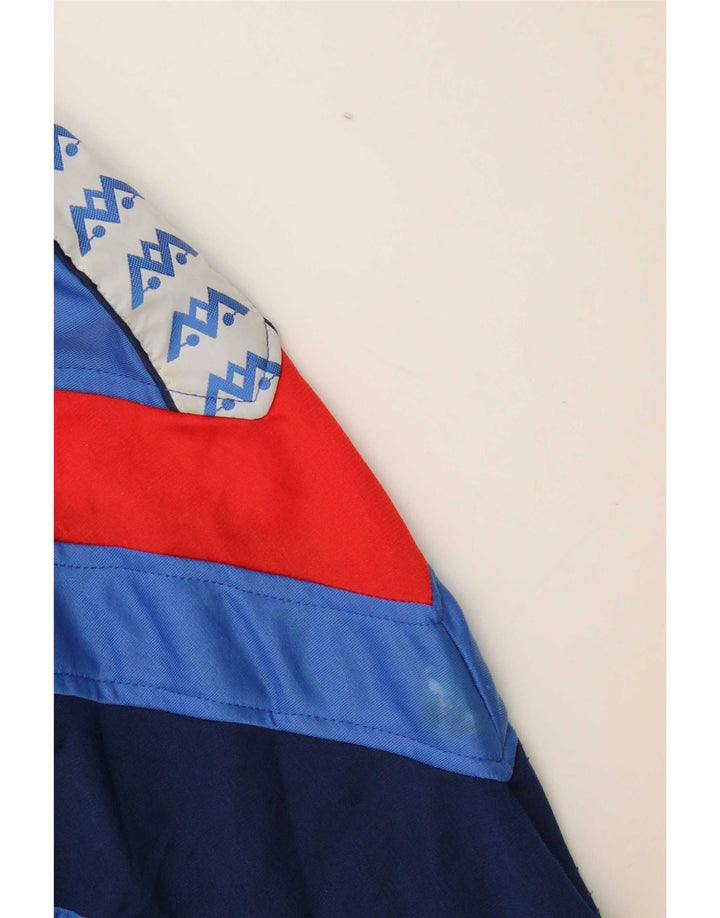 Vintage Mens Graphic Tracksuit Top Jacket Medium Blue Colourblock Polyester