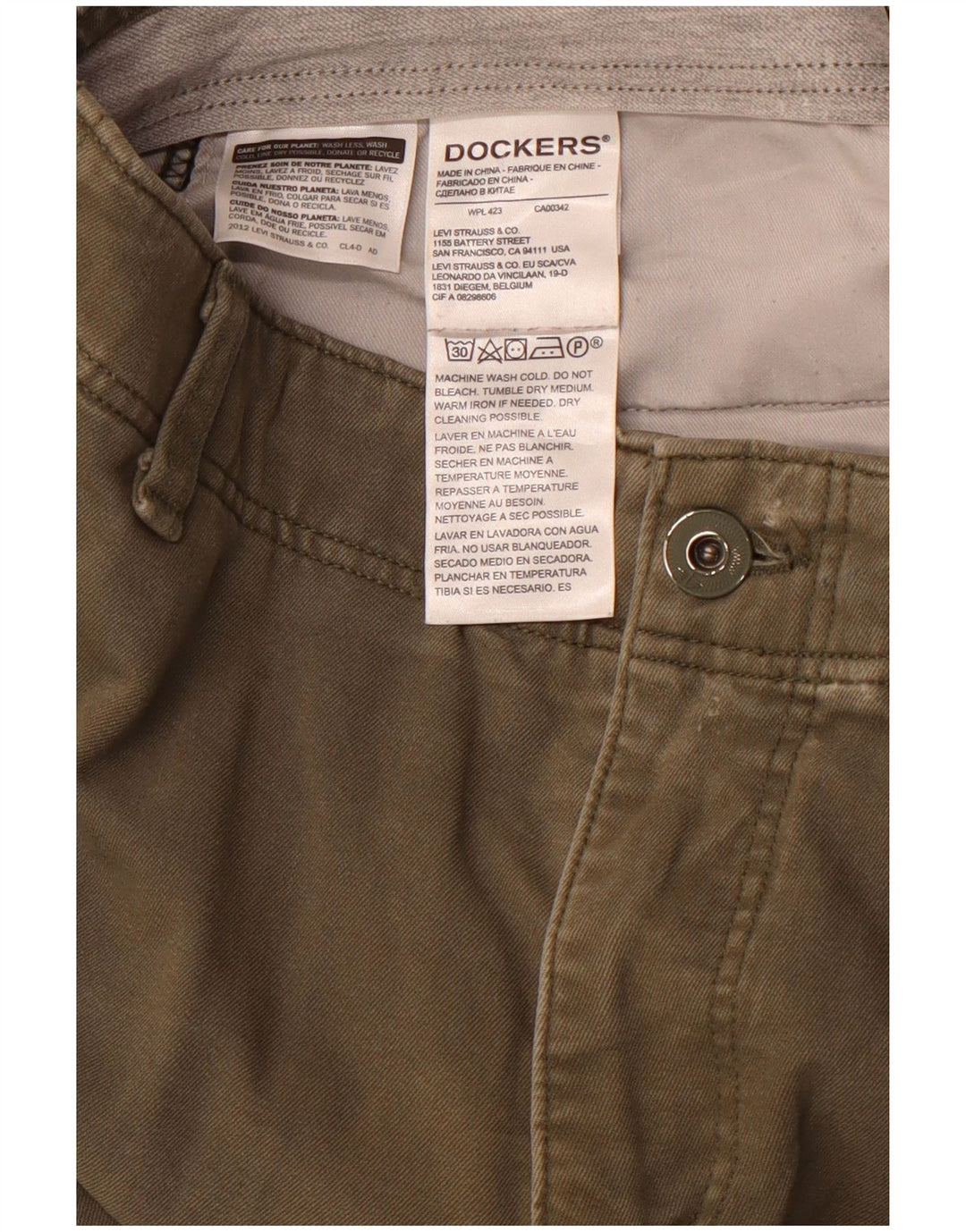 DOCKERS Mens Slim Chino Trousers W34 L32 Khaki Cotton