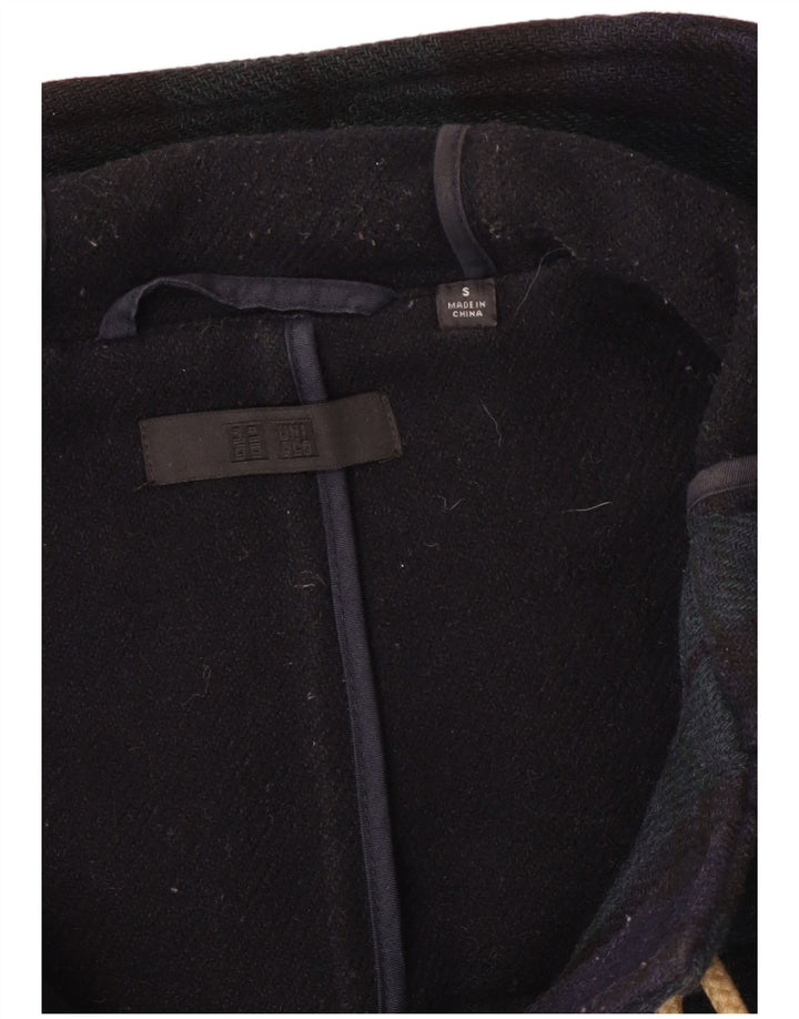 Uniqlo Mens Hooded Duffle Coat UK 36 Small Navy Blue Check