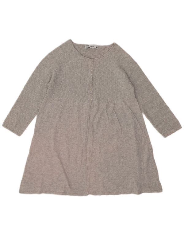 Zara Womens Long Sleeve Jumper Dress UK 14 Large Grey Flecked