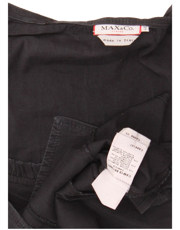MAX & CO. Womens Ruffle Front Crop Shirt Blouse IT 40 Small Black Cotton