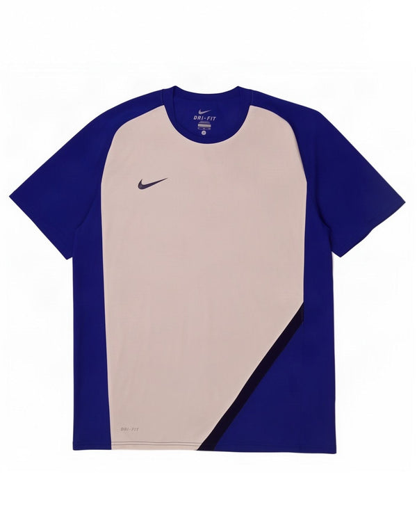 Nike Mens Dri Fit T-Shirt Top XL Blue Colourblock Polyester