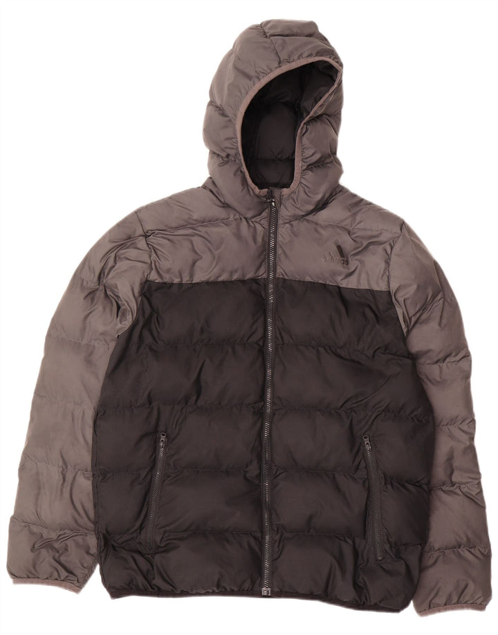 Adidas Boys Hooded Padded Jacket 13-14 Years Black Colourblock Polyester
