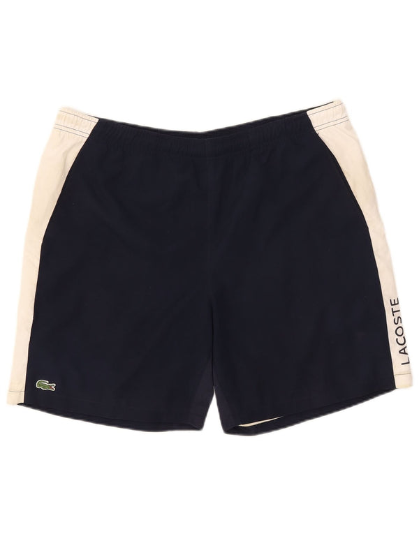 Lacoste Mens Graphic Sport Shorts Size 6 XL Navy Blue Colourblock Polyester