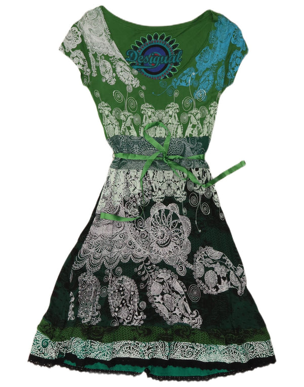 DESIGUAL Womens A-Line Dress UK 12 Medium Green Paisley Viscose