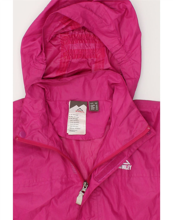 MC KINLEY Girls Hooded Rain Jacket 9-10 Years Pink Polyester Vintage MC Kinley and Second-Hand MC Kinley from Messina Hembry 
