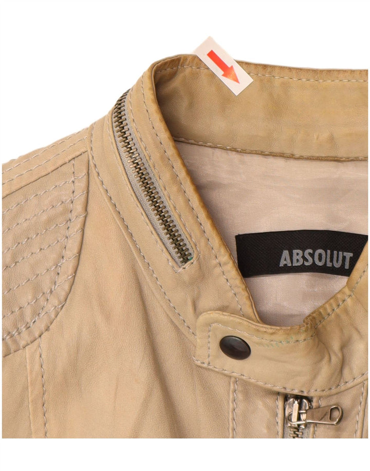 Vintage Womens Leather Jacket UK 16 Large Beige Leather