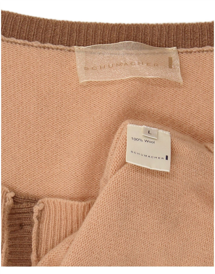 SCHUMACHER Womens Crop Sleeveless Cardigan Sweater UK 14 Large Pink Wool