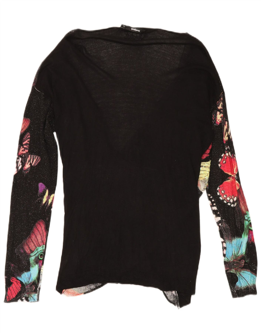 DESIGUAL Womens Graphic Top Long Sleeve UK 18 XL Black Viscose Butterfly