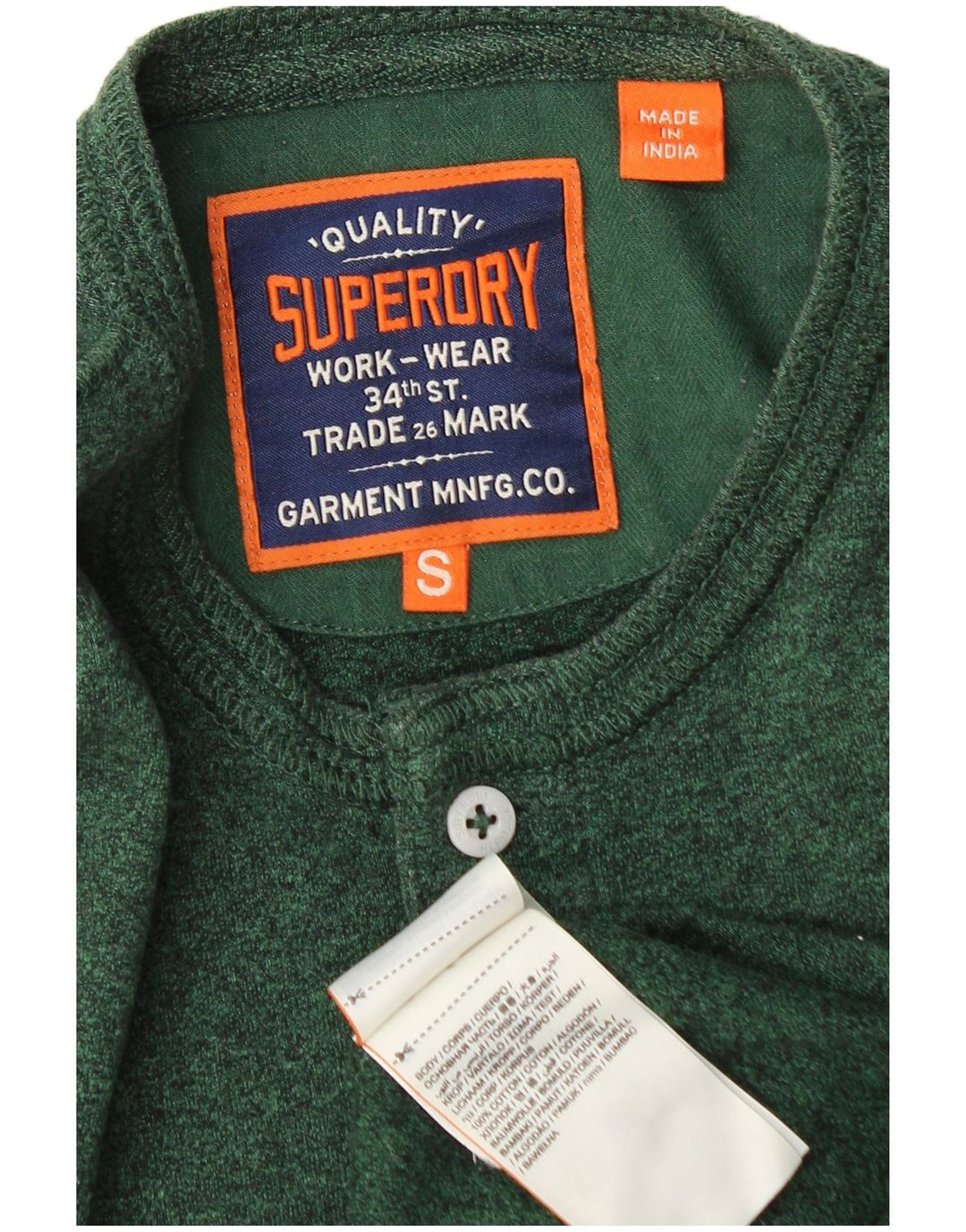 Superdry Mens Top Long Sleeve Small Green Flecked Cotton