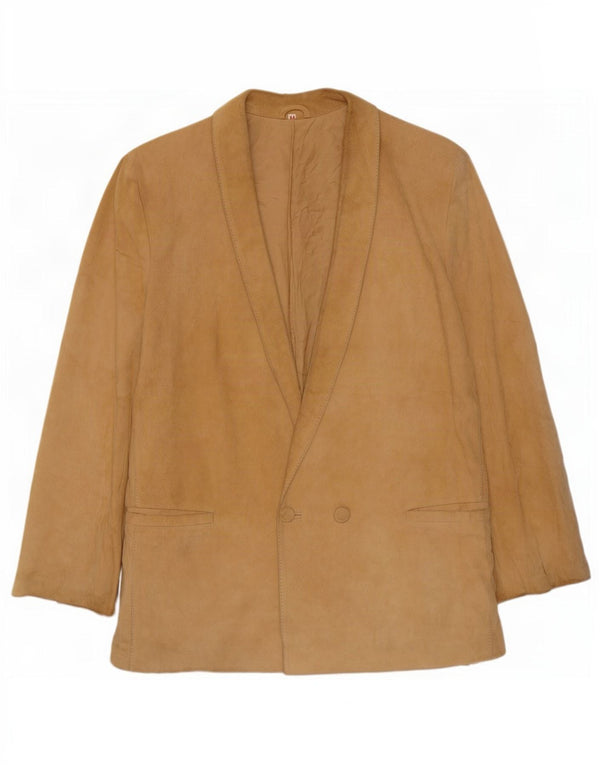 Vintage Womens Double Breasted Suede Blazer Jacket IT 44 Medium Beige