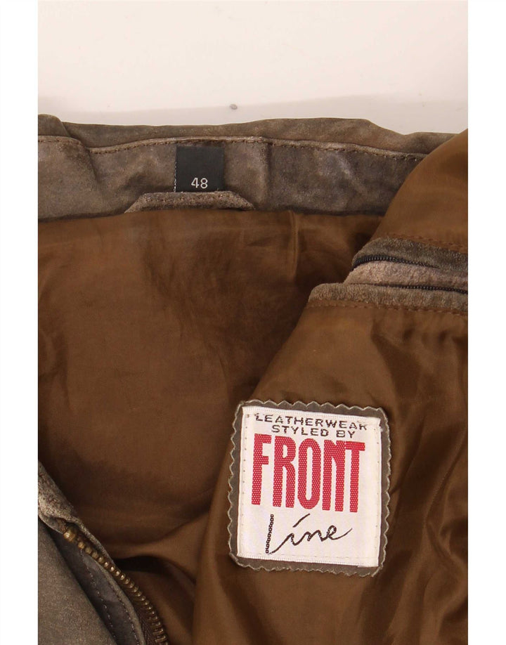 Front Line Mens Leather Jacket IT 48 Medium Khaki