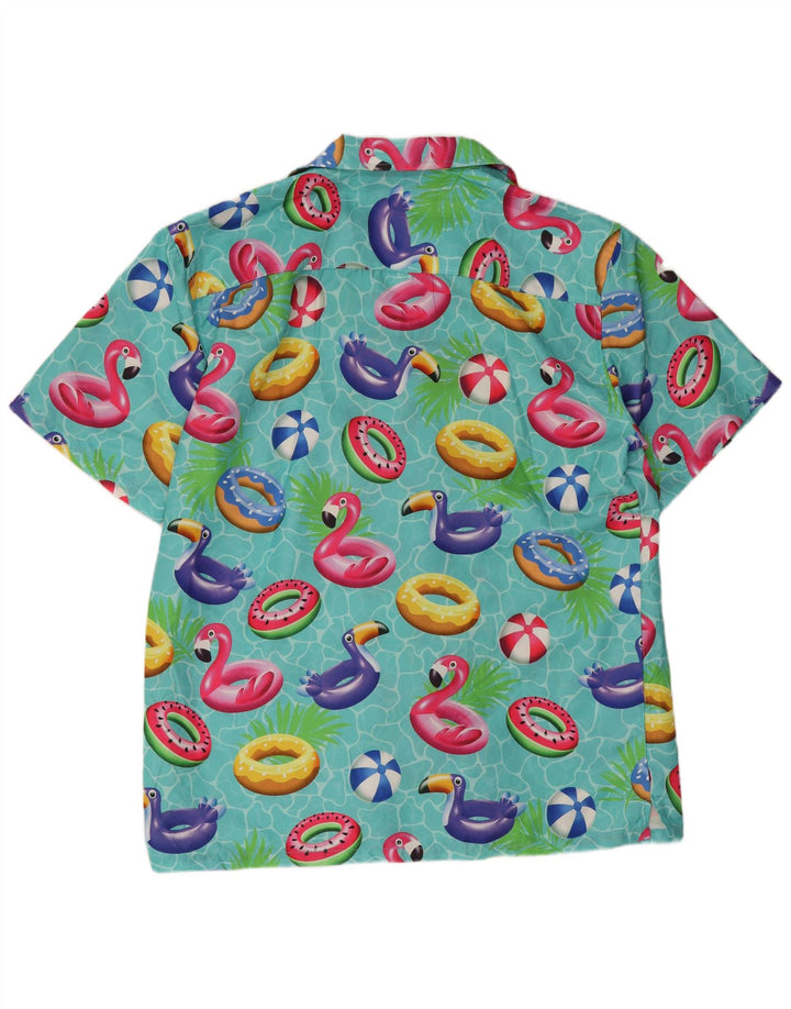 Apparel Mens Abstract Pattern Short Sleeve Shirt Large Turquoise Polyester