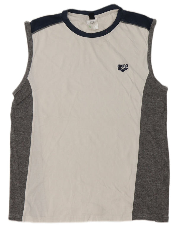 Arena Mens Vest Top Large White Colourblock Cotton Sports