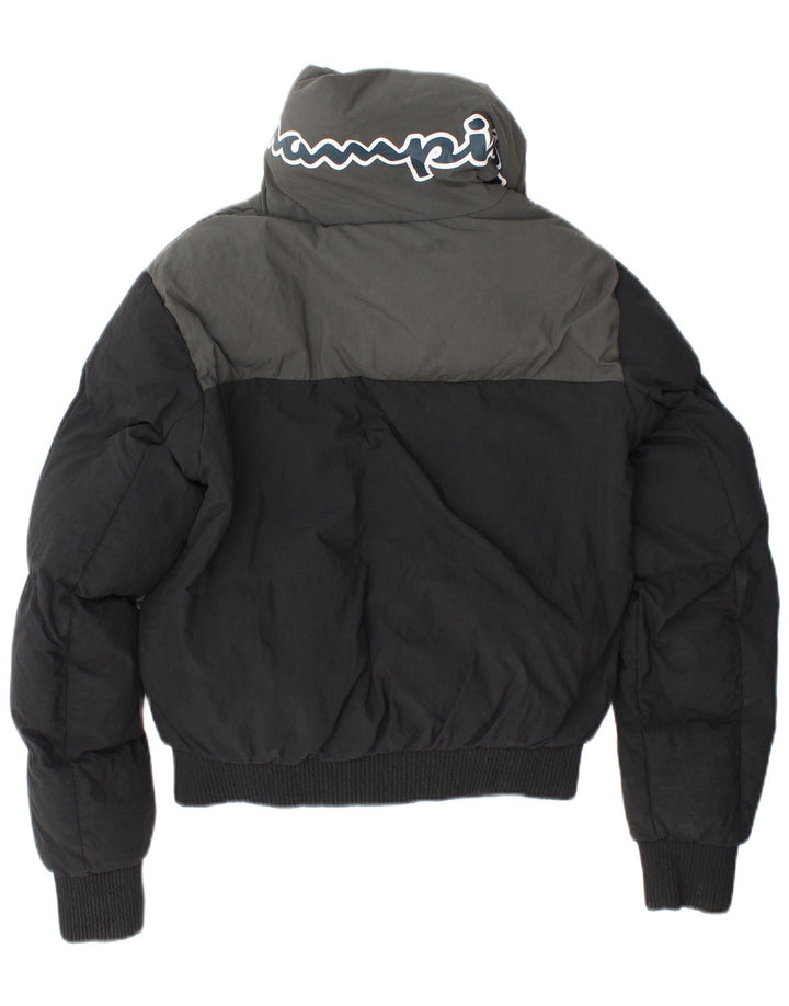 CHAMPION Womens Loose Fit Graphic Padded Jacket UK 6 XS Black Colourblock