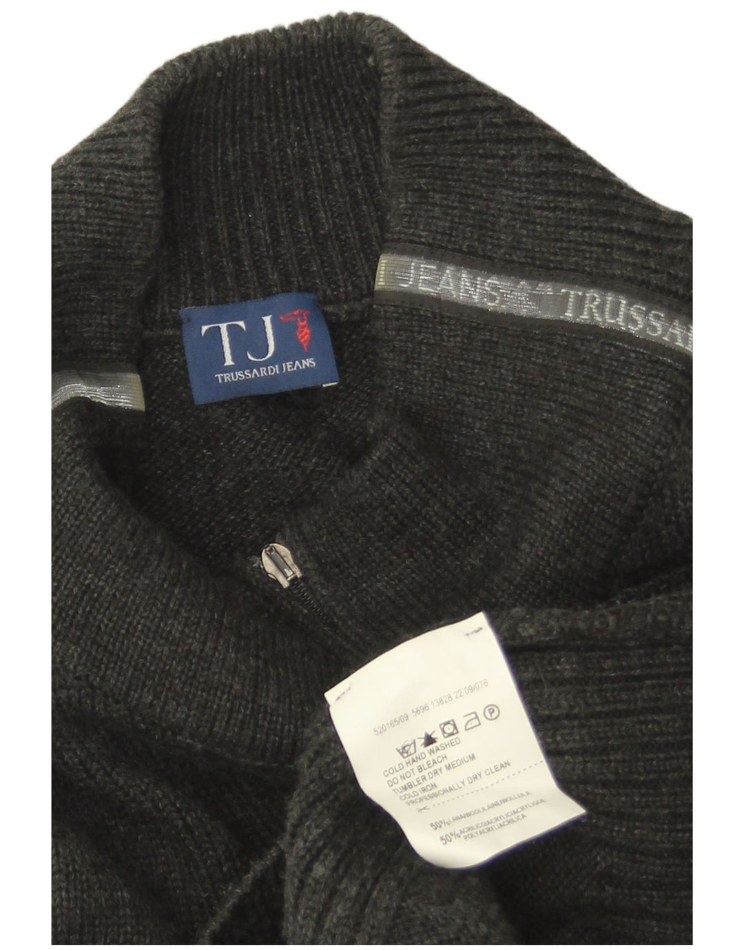 Trussardi Jeans Mens Cardigan Sweater Large Grey Wool