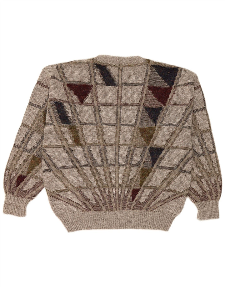 Frank Alexs Mens Crew Neck Jumper Sweater IT 50 Medium Grey Geometric Wool