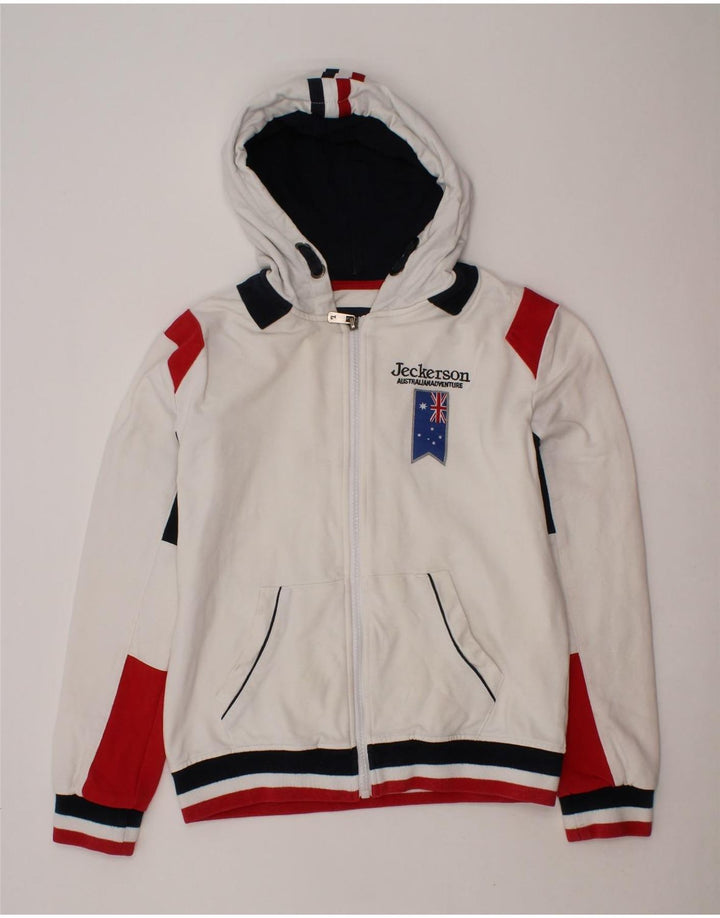 JECKERSON Boys Graphic Zip Hoodie Sweater 9-10 Years White Colourblock