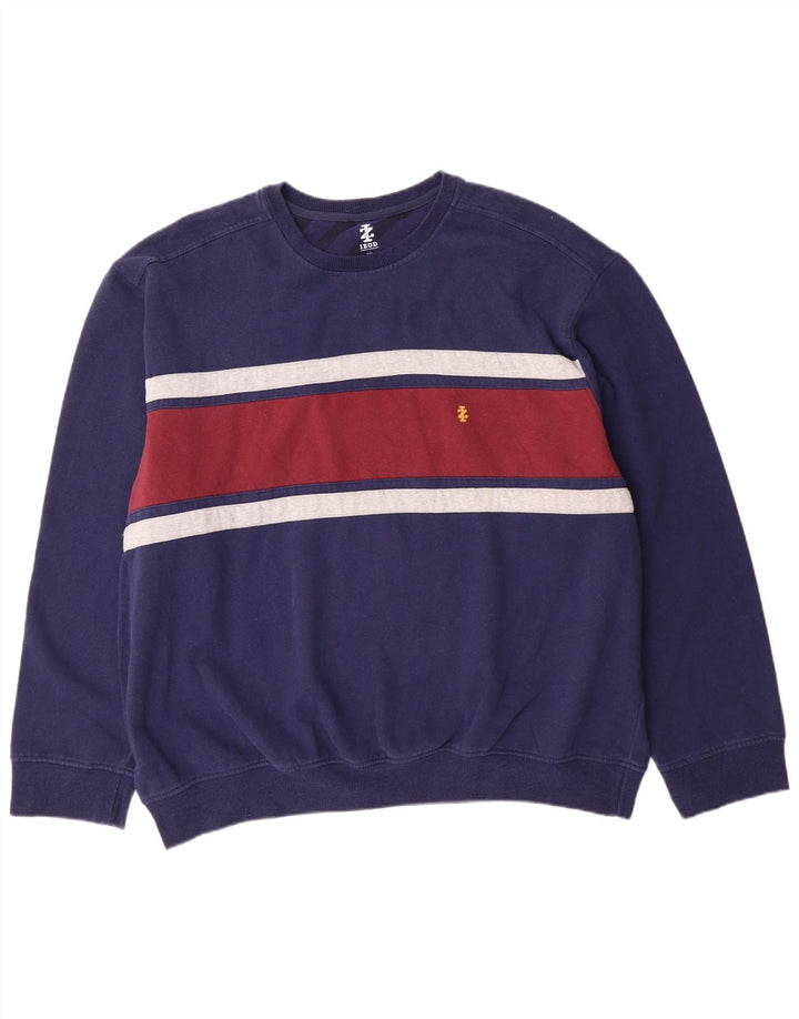 Izod Mens Sweatshirt Jumper 2XL Navy Blue Striped Cotton