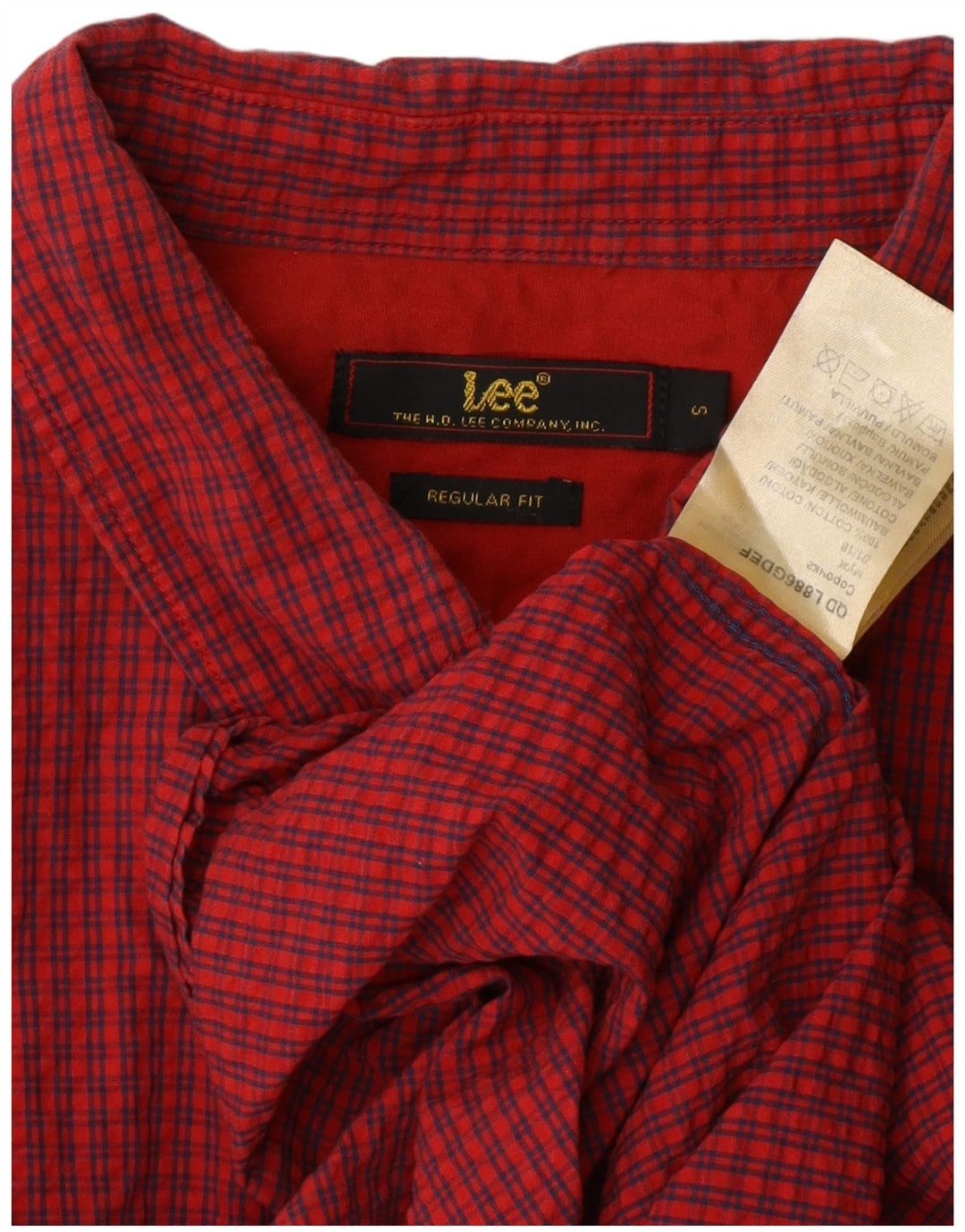 LEE Mens Regular Fit Short Sleeve Shirt Small Red Check Cotton