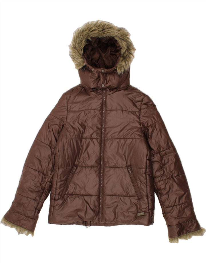 LOTTO Womens Hooded Padded Jacket UK 14 Large Brown Polyester Vintage Lotto and Second-Hand Lotto from Messina Hembry 