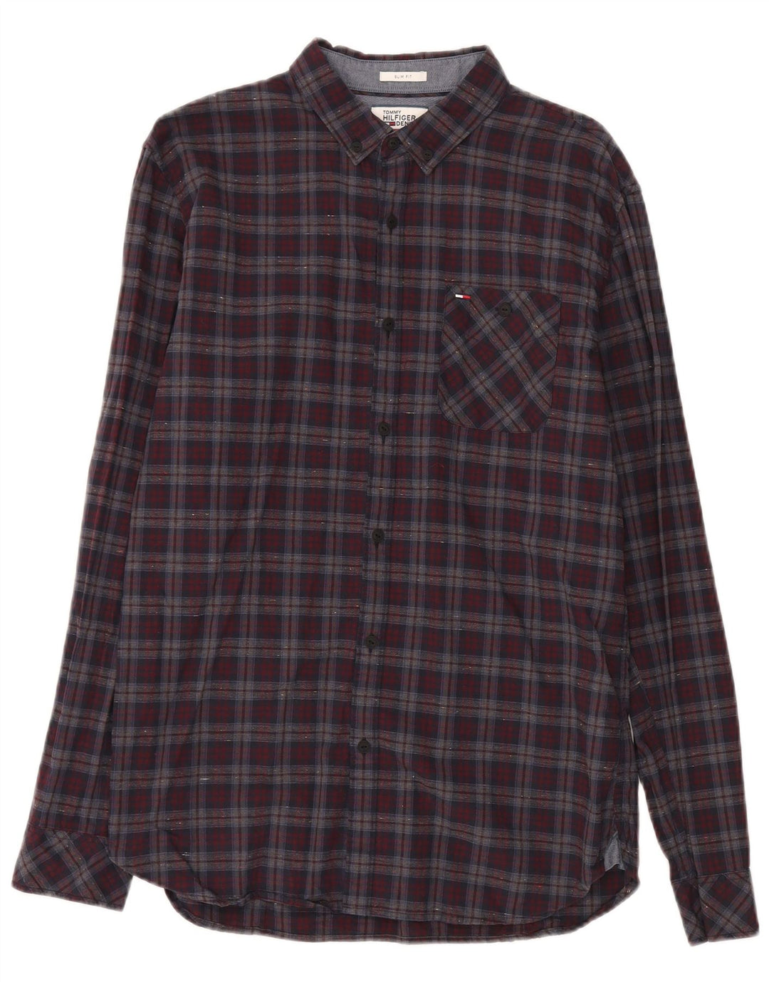 Tommy Hilfiger Mens Slim Fit Flannel Shirt Large Red Check Cotton