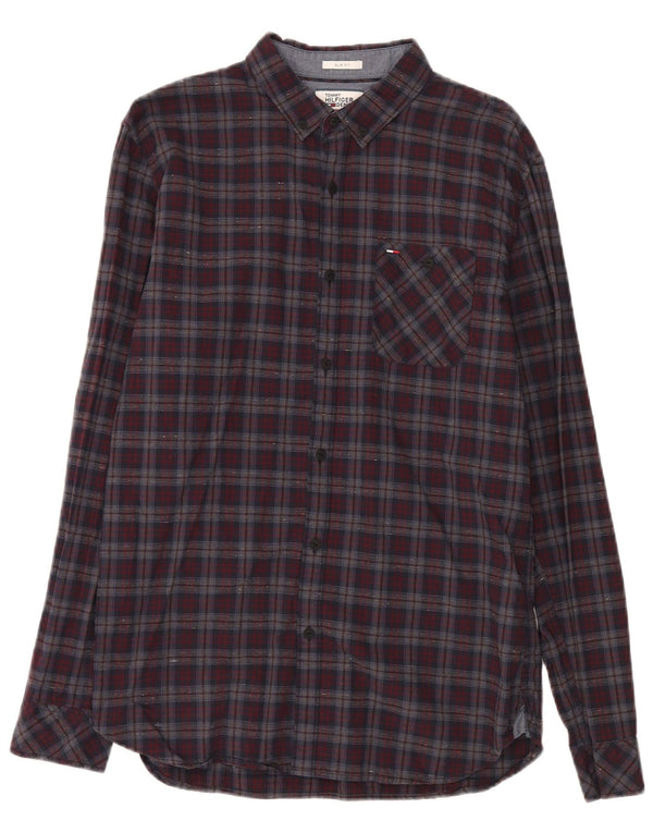 Tommy Hilfiger Mens Slim Fit Flannel Shirt Large Red Check Cotton