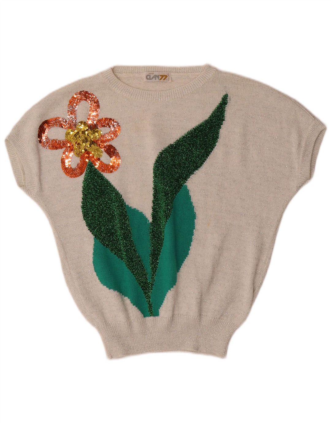 VINTAGE Womens Boat Neck Jumper Sweater UK 16 Large Off White Floral