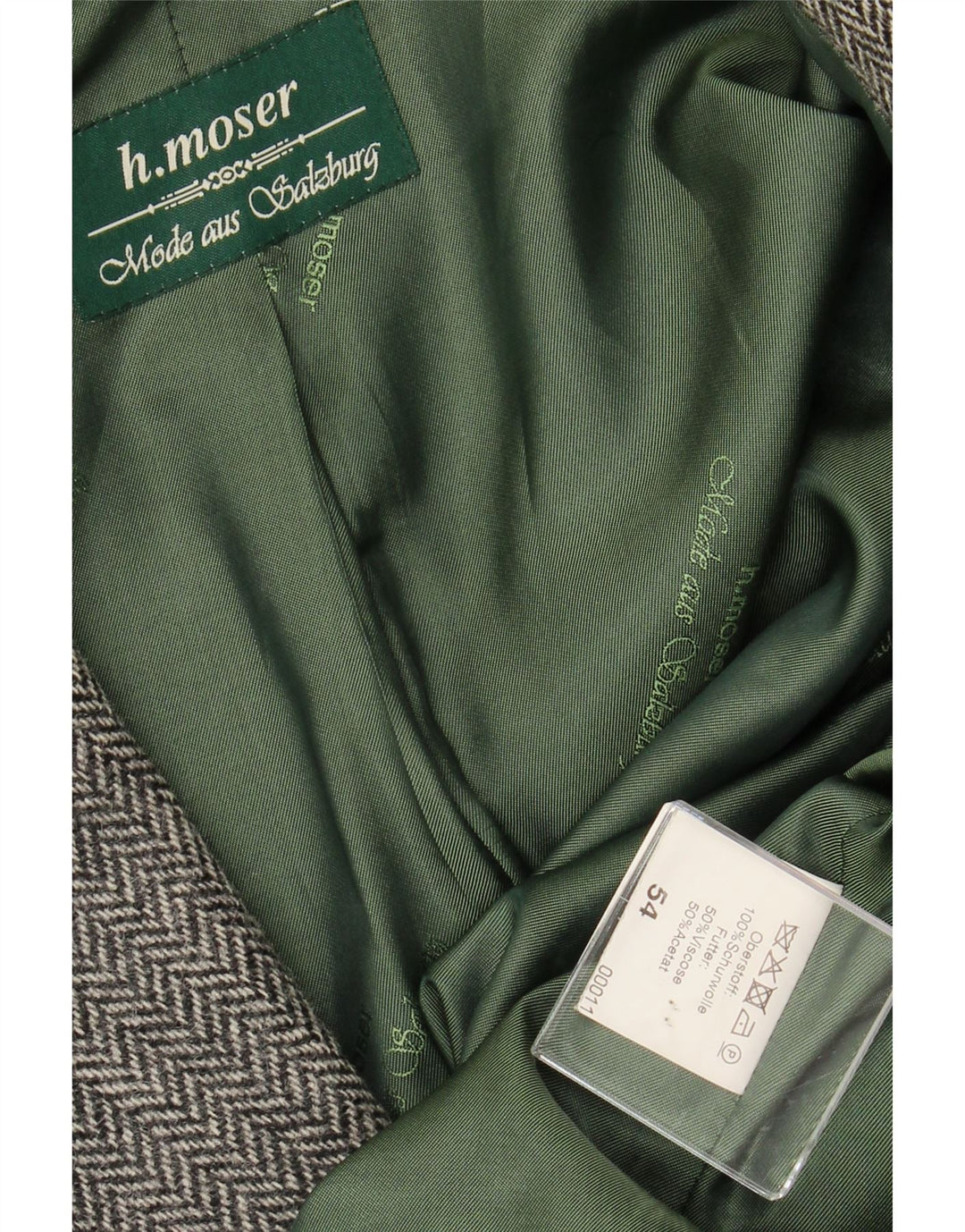 H.MOSER Mens 3 Button Blazer Jacket EU 54 2XL Grey Herringbone Wool