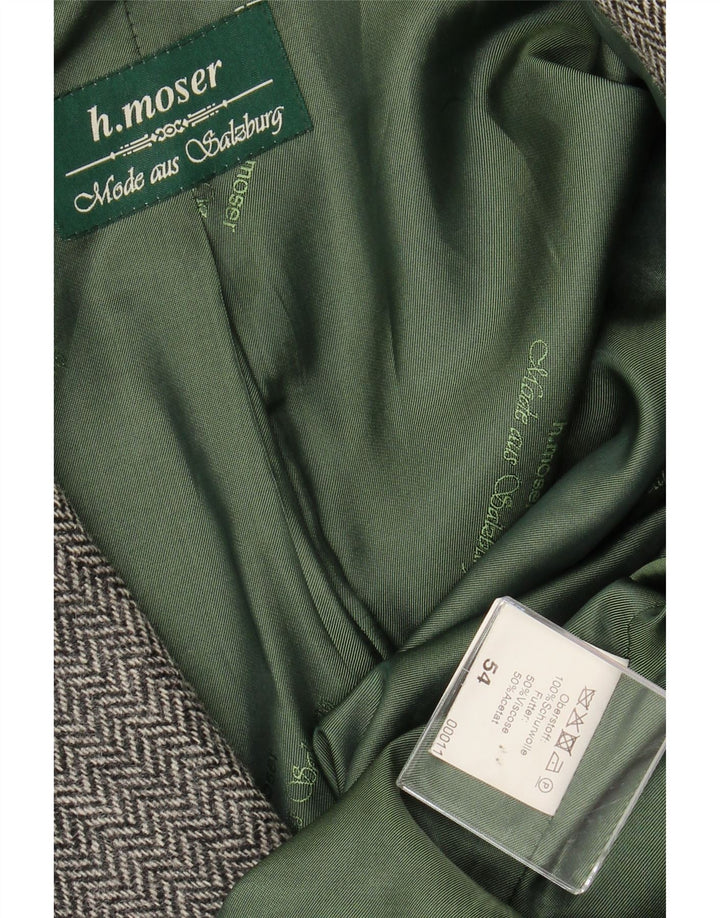 H.MOSER Mens 3 Button Blazer Jacket EU 54 2XL Grey Herringbone Wool