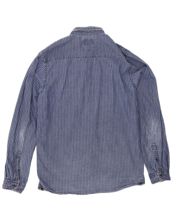 Quiksilver Mens Slim Fit Shirt Medium Navy Blue Check Cotton