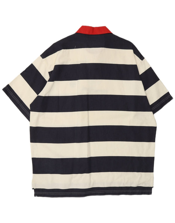 NORTH SAILS Mens Rugby Polo Shirt Large Navy Blue Striped Cotton