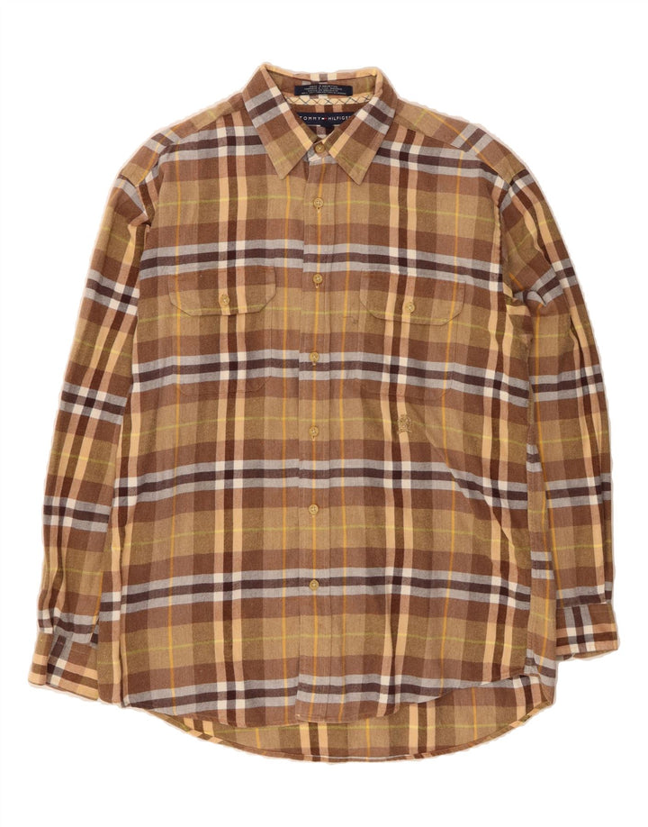 TOMMY HILFIGER Mens Flannel Shirt Medium Brown Check Cotton Vintage Tommy Hilfiger and Second-Hand Tommy Hilfiger from Messina Hembry 