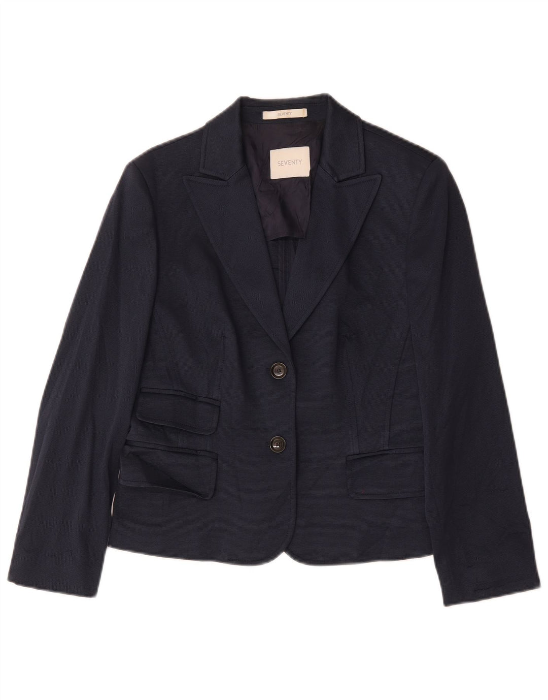 Seventy Womens 2 Button Blazer Jacket IT 48 XL Navy Blue Cotton