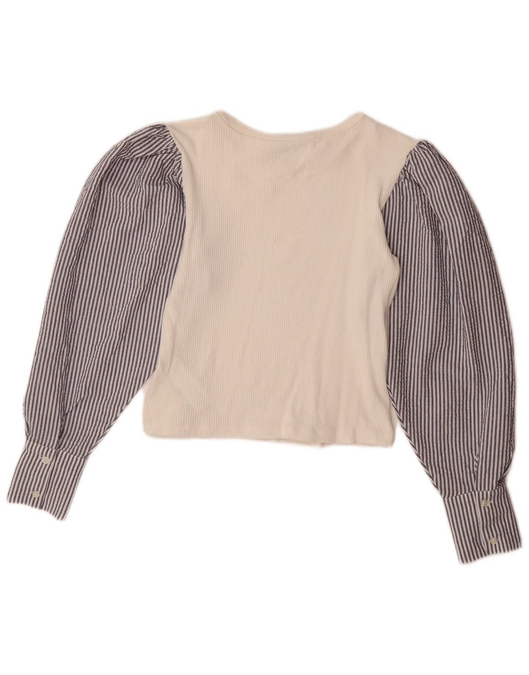 ZARA Womens Crop Long Sleeve Blouse Top UK 12 Medium White Pinstripe