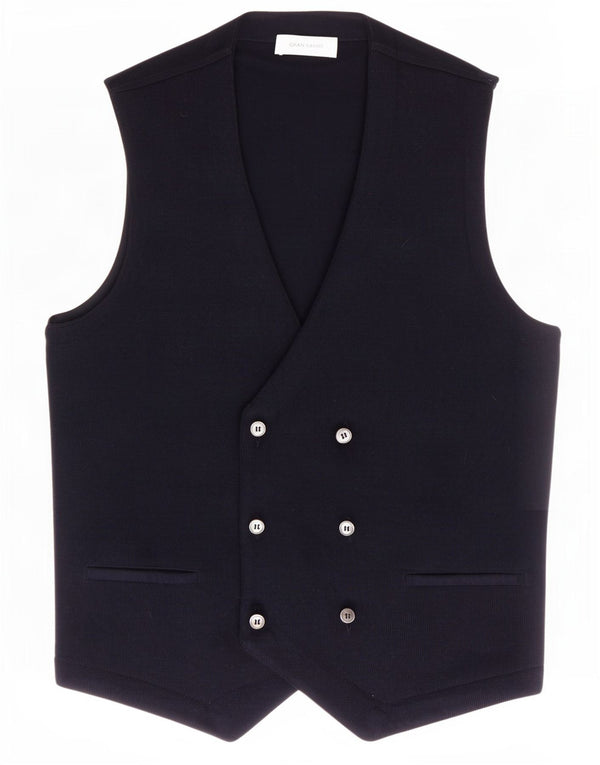 Gran Sasso Mens Knit Double Breasted Waistcoat IT 50 Medium Navy Blue